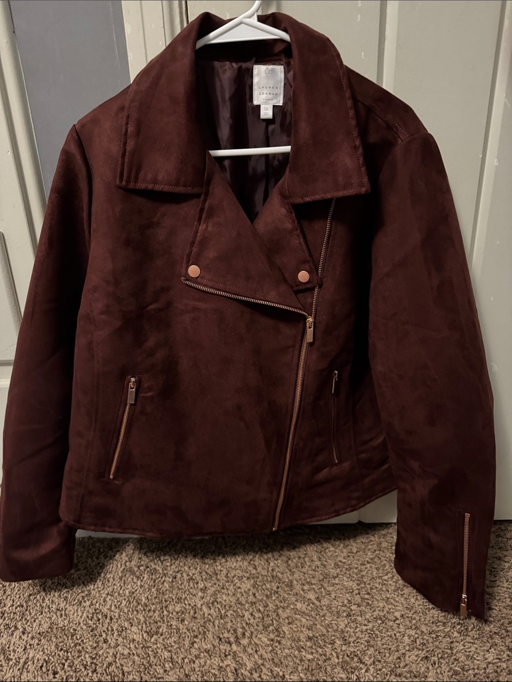 LC Lauren Conrad Chocolate Brown Faux Suede Moto Jacket